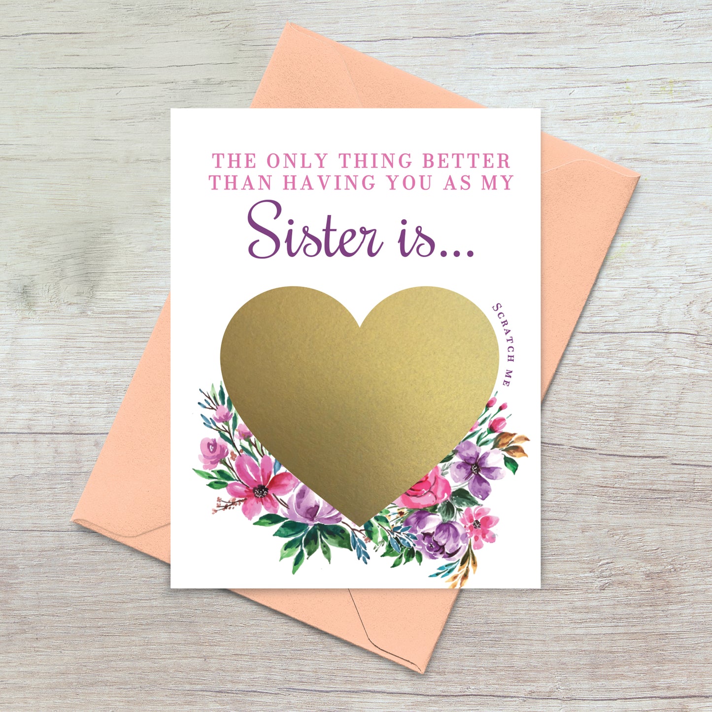 pink and purple will you be my maid of honor proposal card for sister with gold scratch-off heart - XOXOKristen