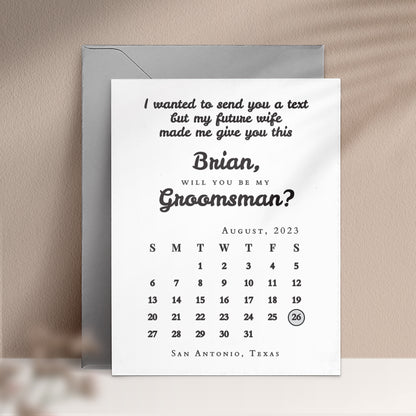 fuuny groomsman proposal card personalized with name in save the date calendar design - XOXOKristen