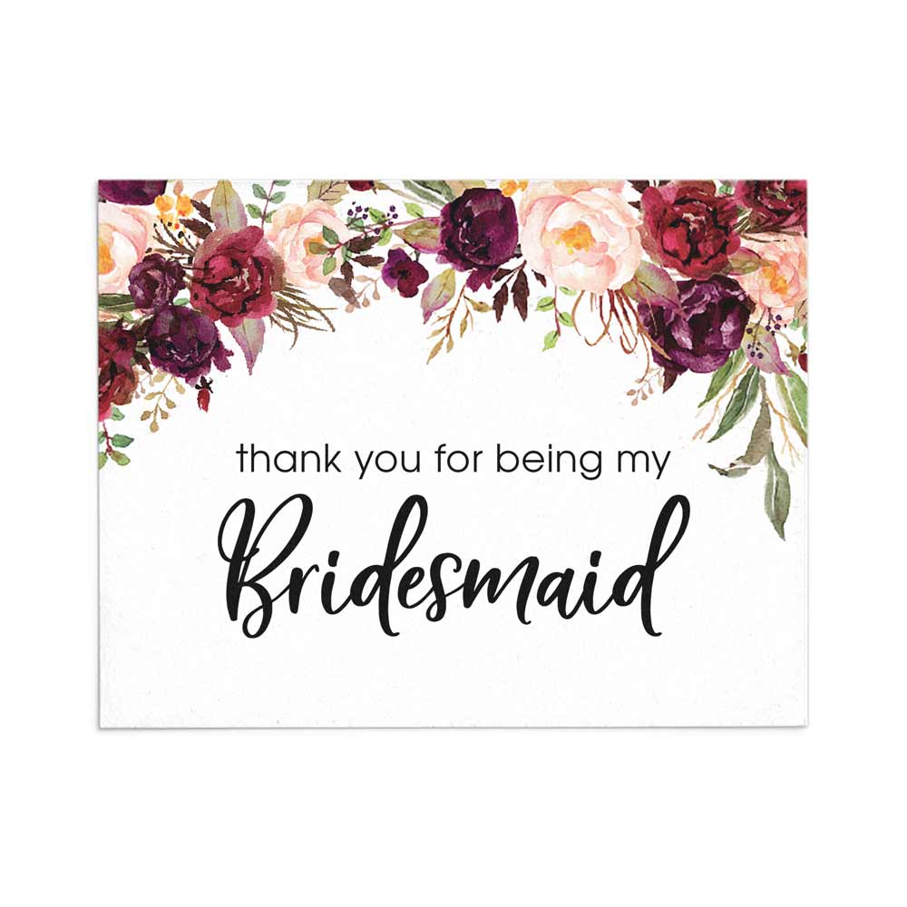 Floral Burgundy Thank you for being my bridesmaid card - XOXOKristen