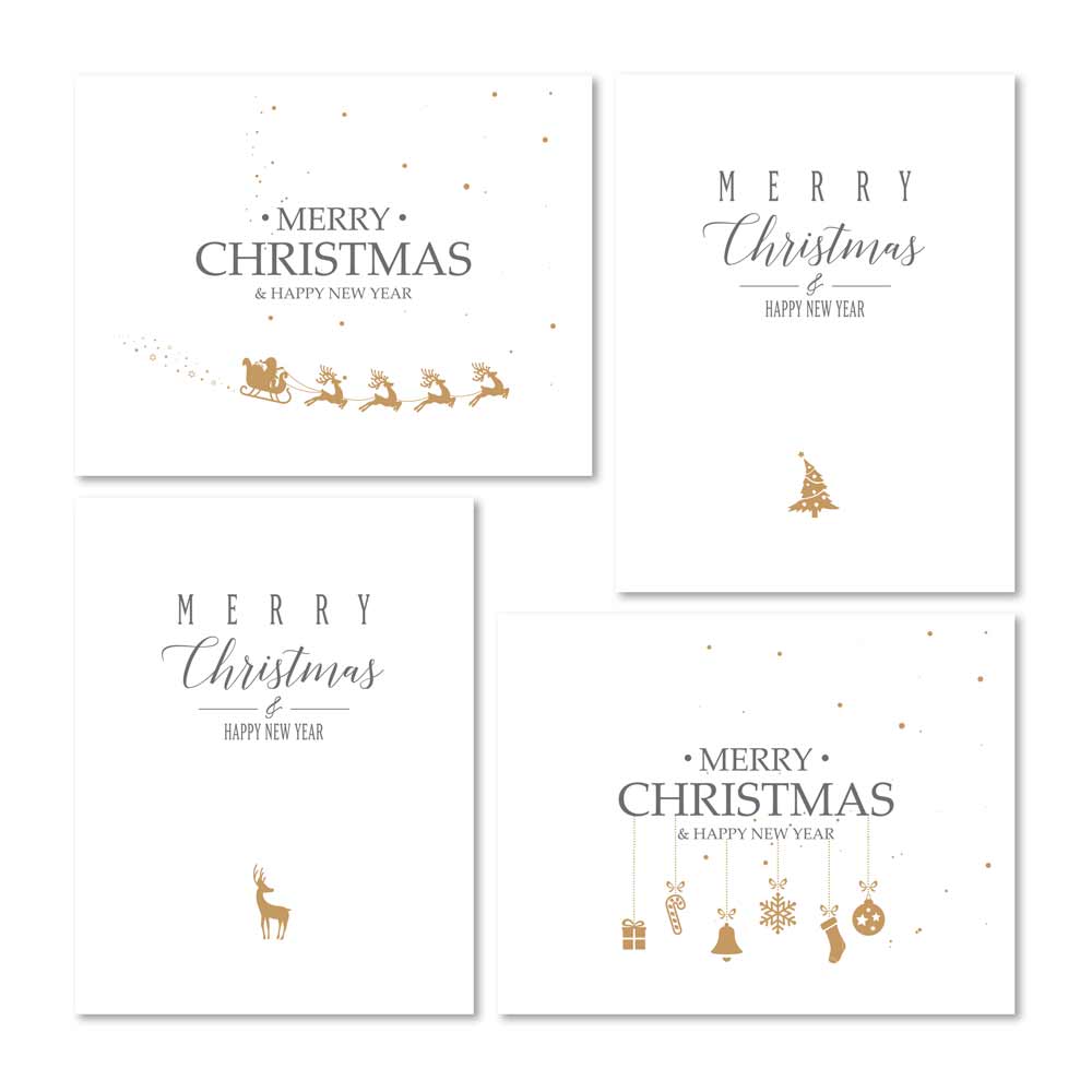 Set of 4 elegant Merry Christmas & Happy New Year greetig cards -  XOXOKristen