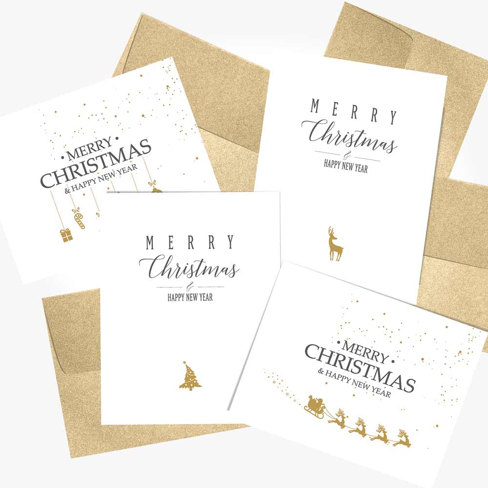 Set of 4 elegant Merry Christmas & Happy New Year greetig cards -  XOXOKristen