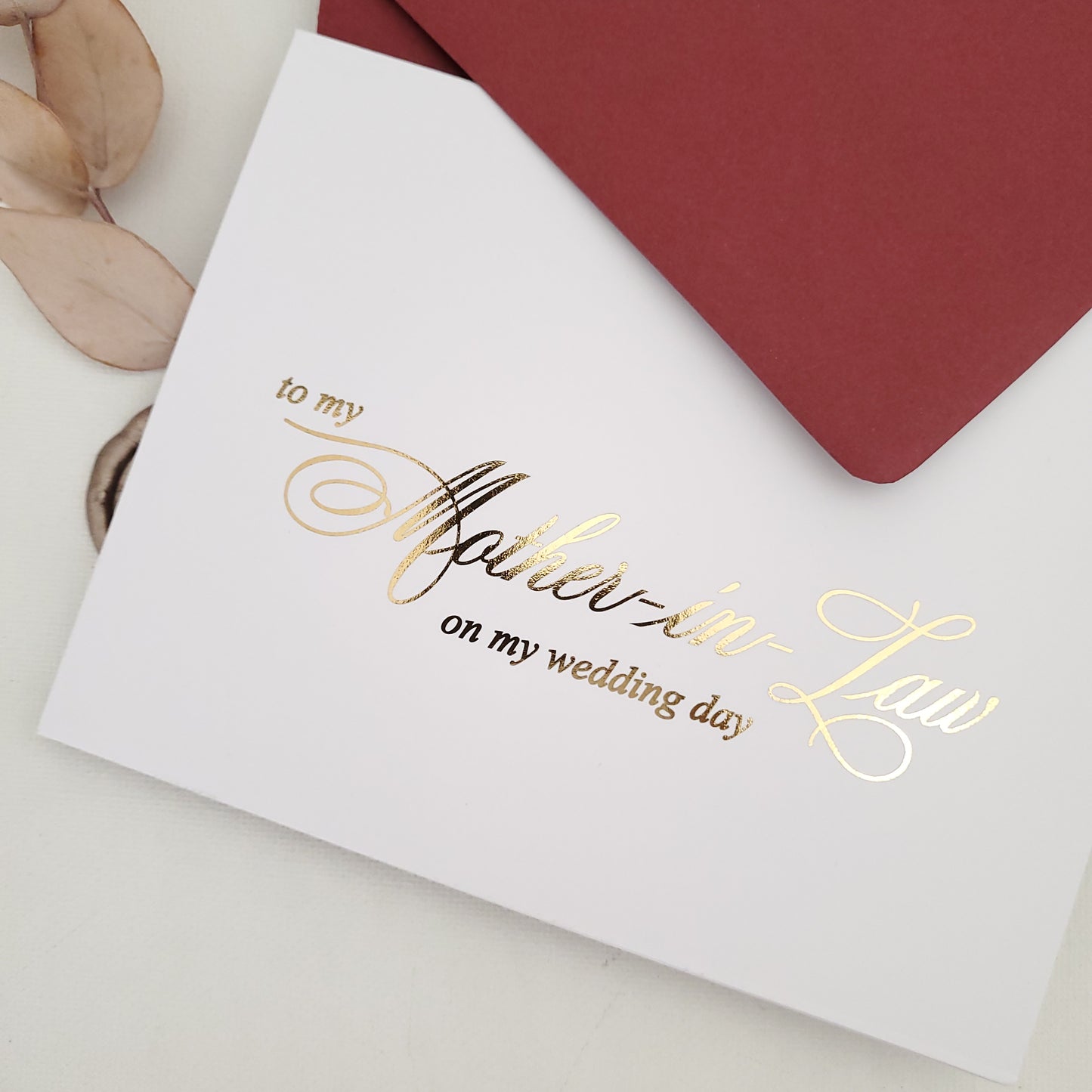 gold foiled mother-in-law on my wedding day note card - XOXOKristen