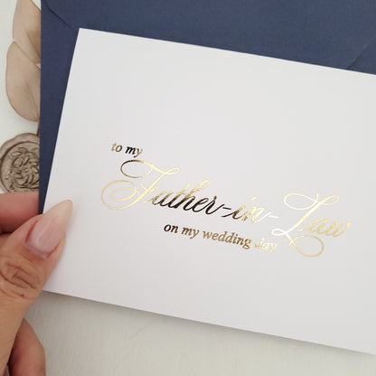 gold foiled to my father-in-law wedding note card -  XOXOKristen