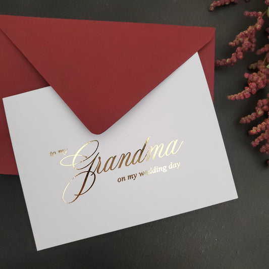 gold foiled to my grandma on my wedding day note card - XOXOKristen