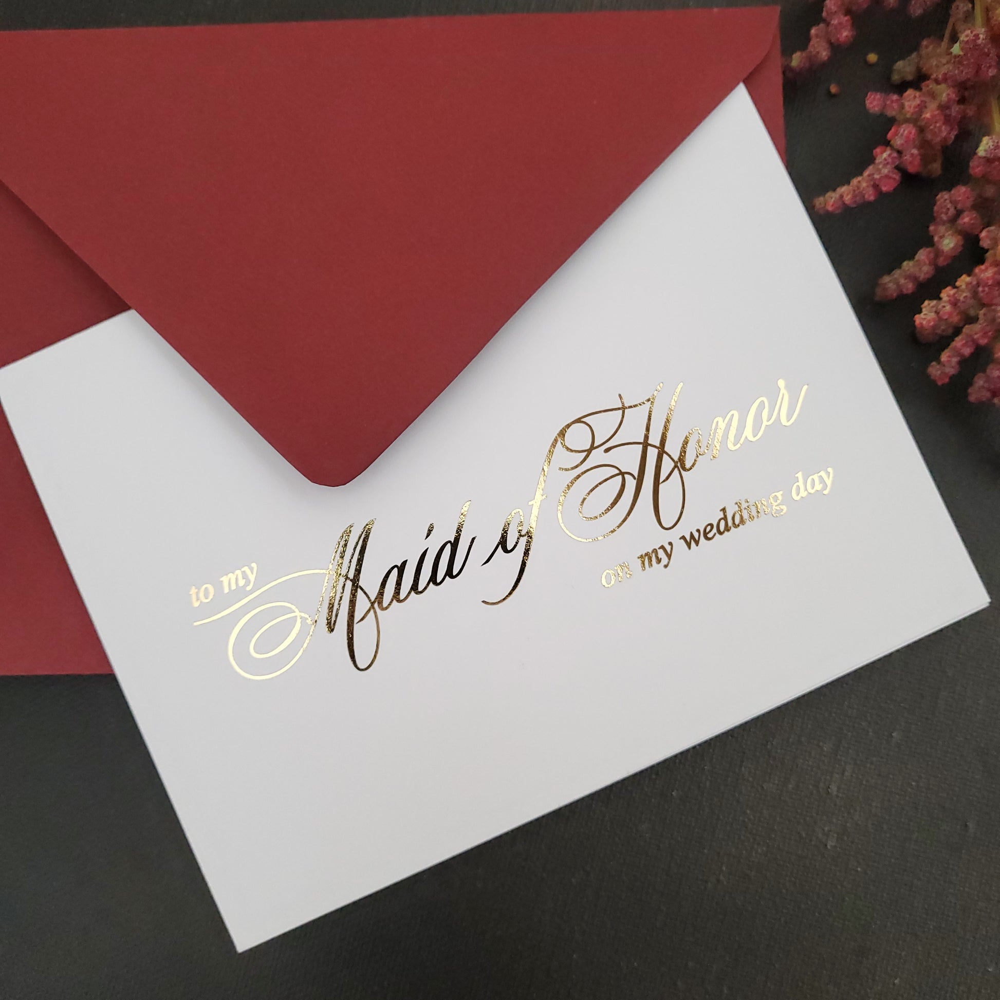 gold foiled to my maid of honor wedding note cards - XOXOKristen