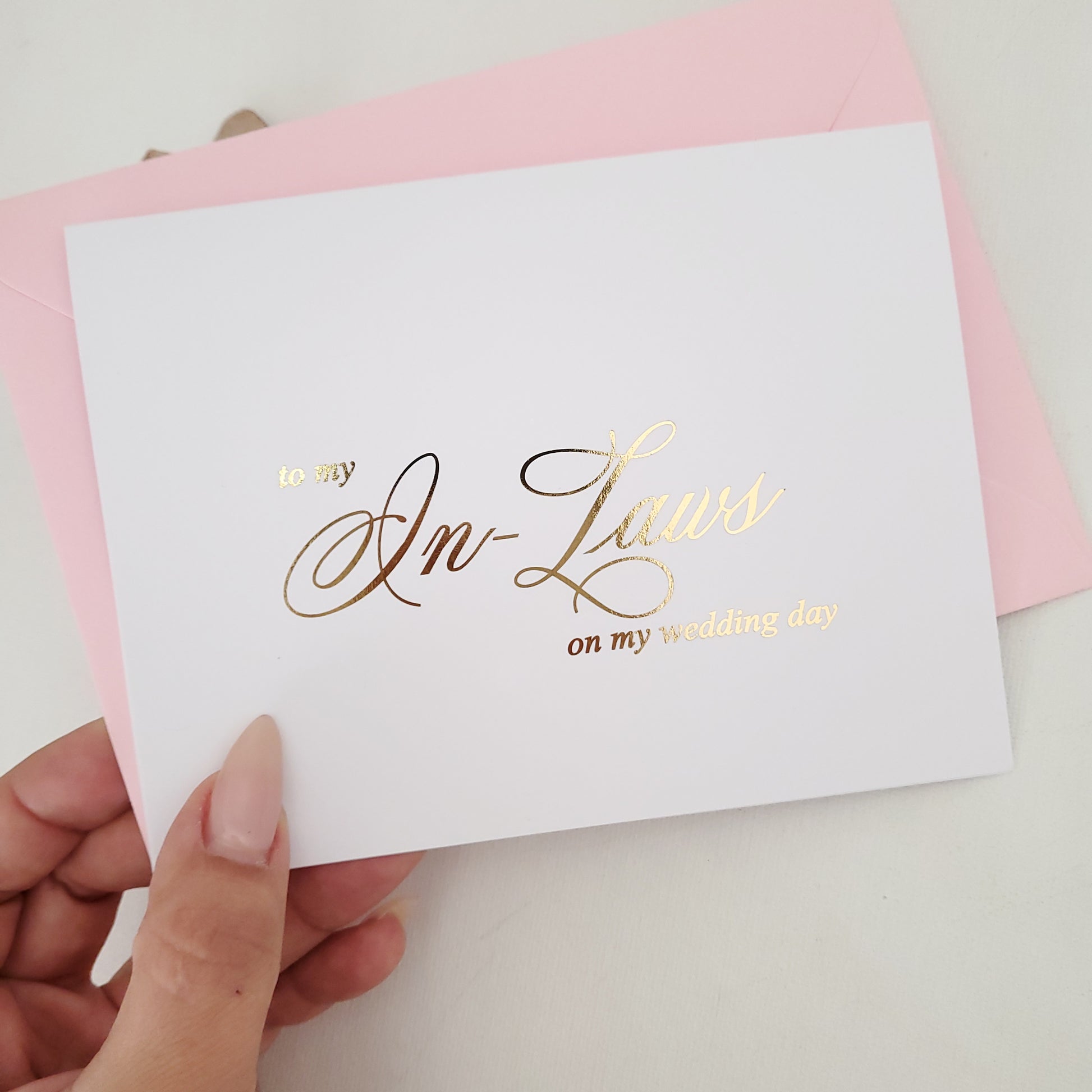 gold foiled to my in-laws on my weddind day note card -  XOXOKristen