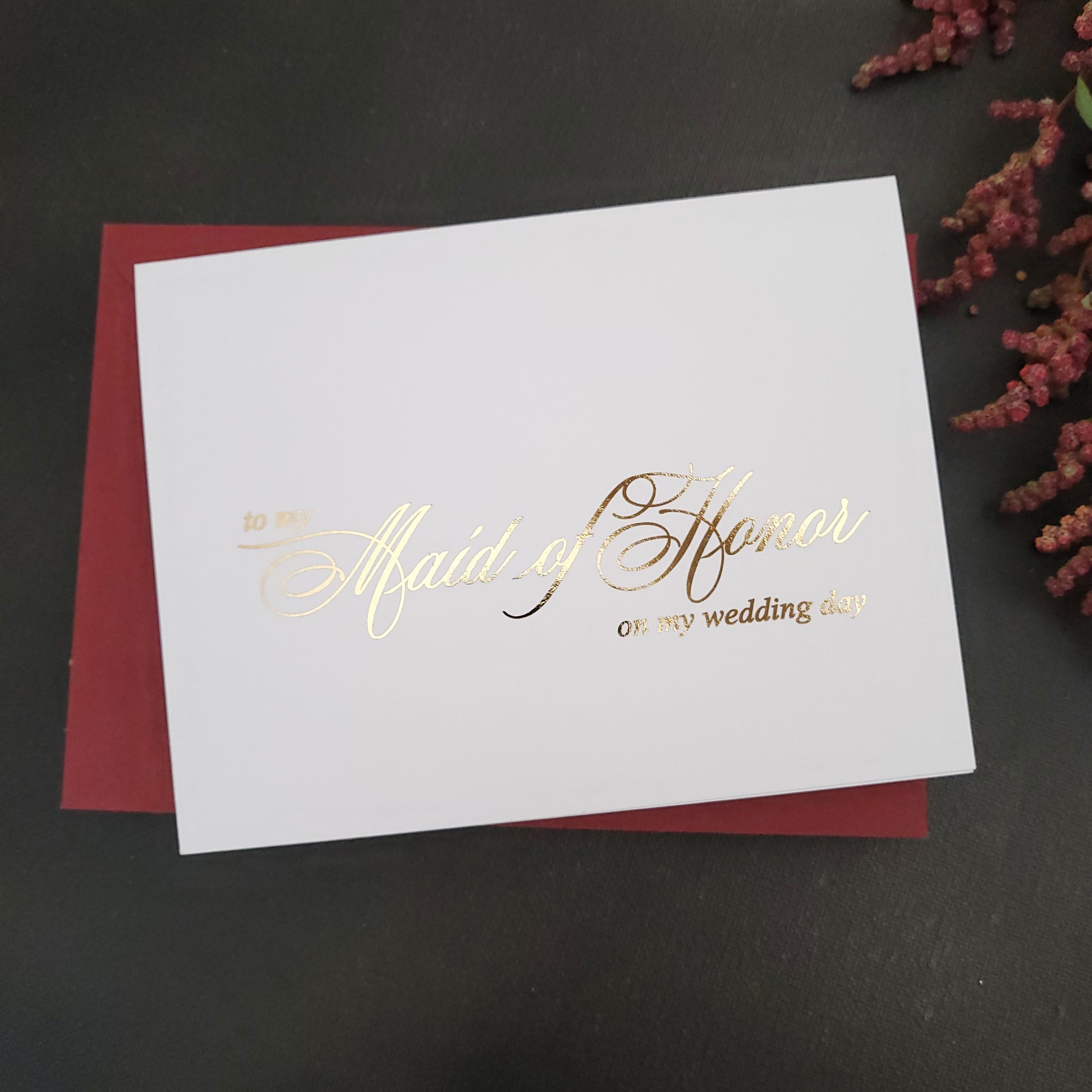 gold foiled to my maid of honor wedding note cards - XOXOKristen