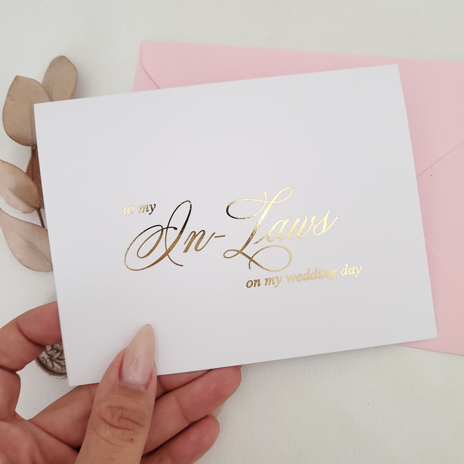 gold foiled to my in-laws on my weddind day note card -  XOXOKristen