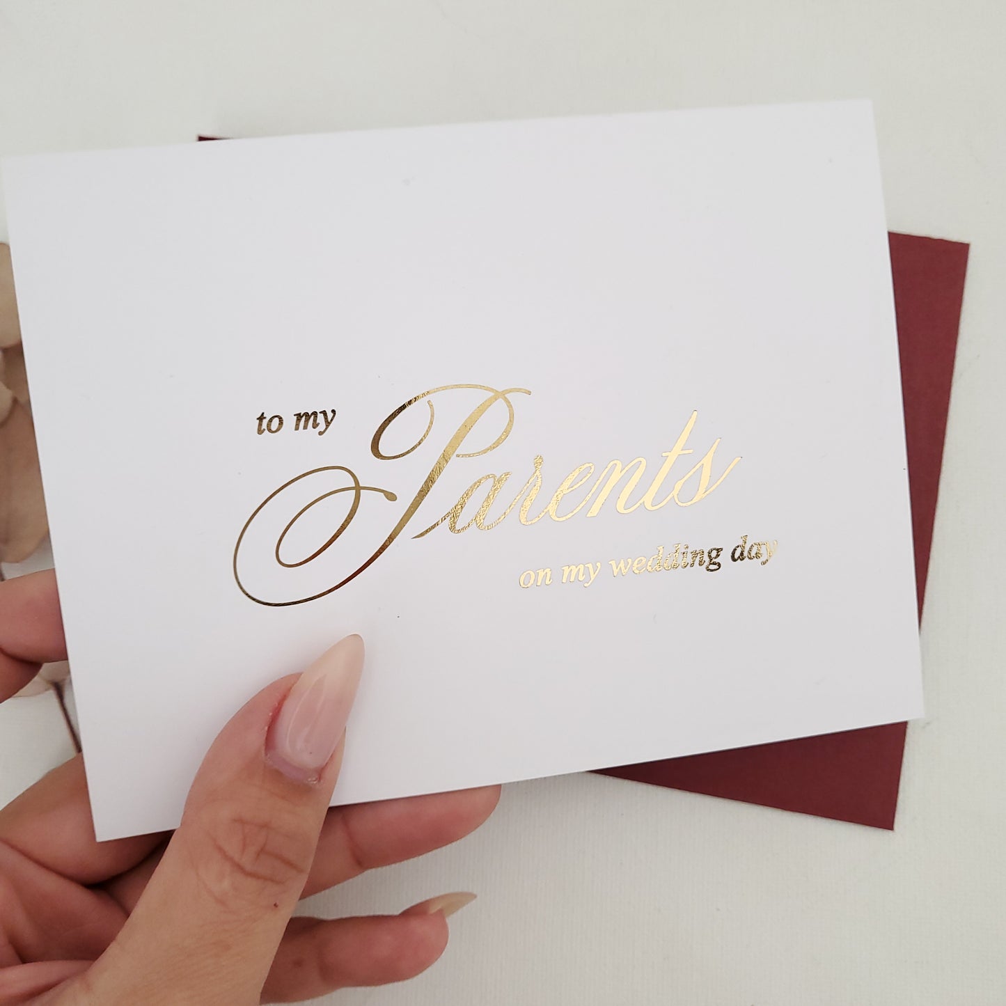 gold foiled to my parents on my wedding day note card - XOXOKristen
