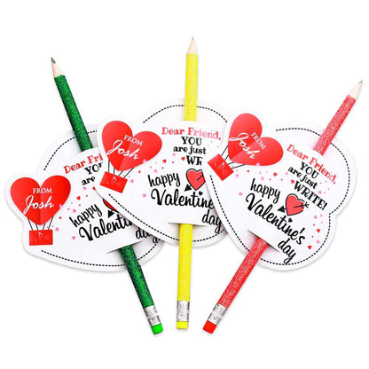 Personalized kids Valentine's day cards with glitter pencils -  XOXOKristen