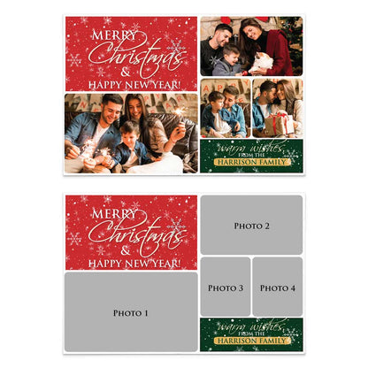 Custom Merry Christmas & Happy New Year greeting card with family photo collage - XOXOKristen