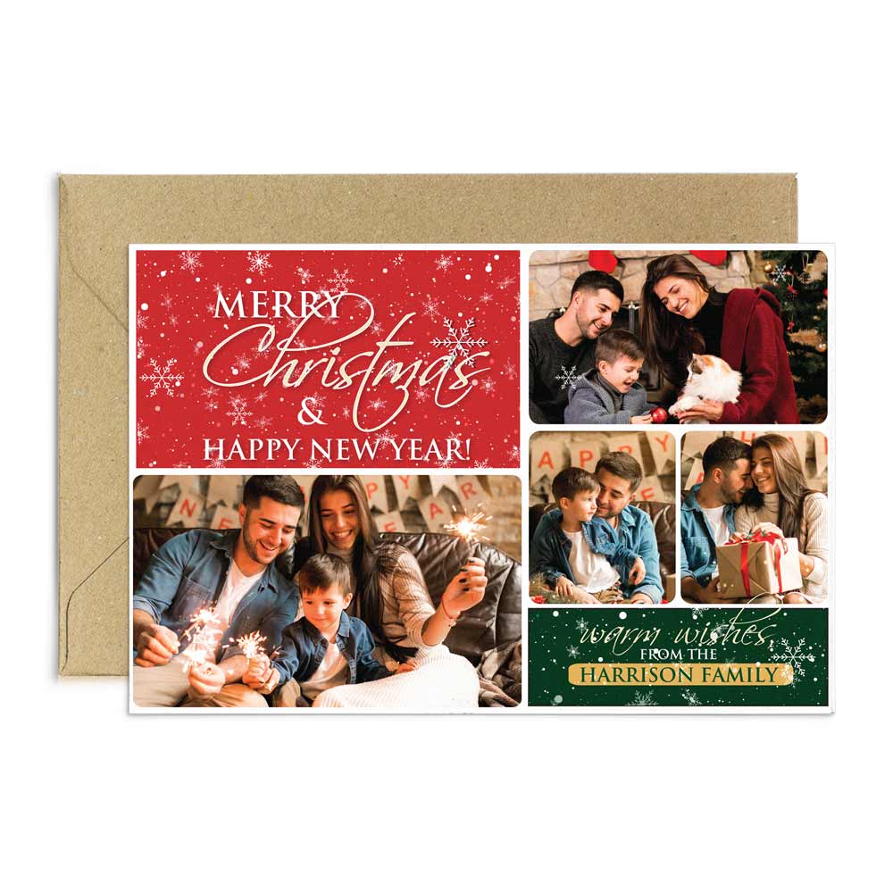 Custom Merry Christmas & Happy New Year greeting card with family`photo collage - XOXOKristen