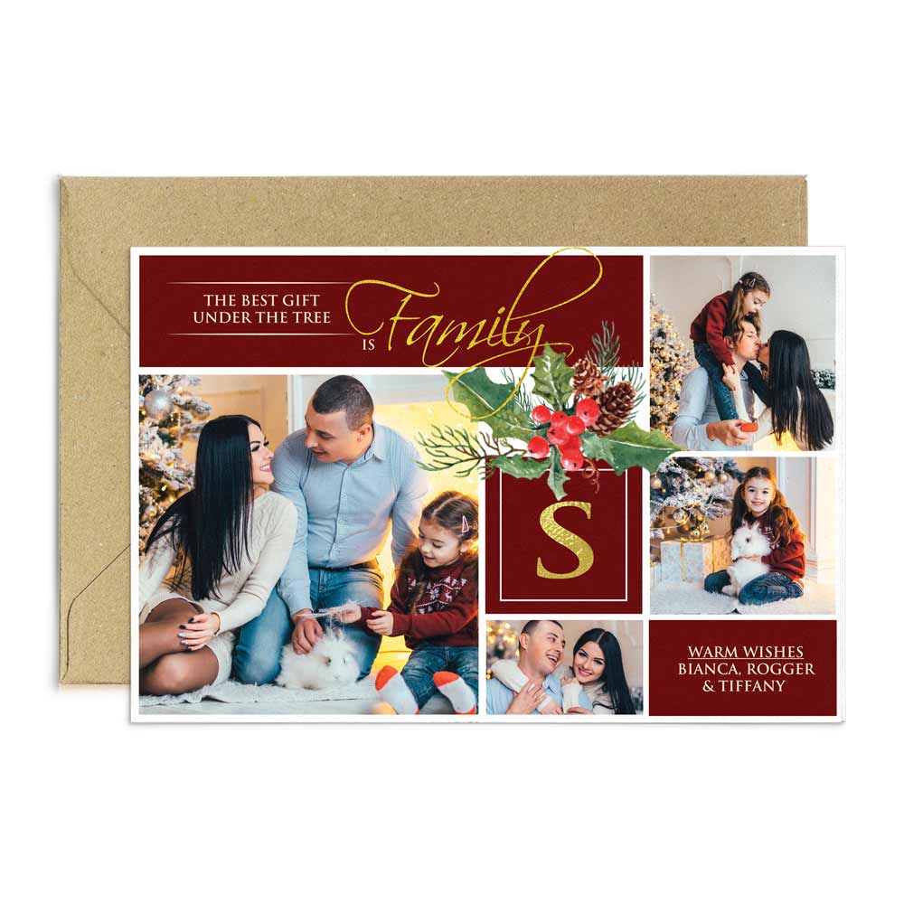 Custom monogram Merry Christmas & Happy New Year greeting card with family photo collage – XOXOKristen