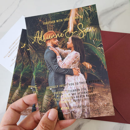 Wedding Invitation with Photo and Gold Foiling