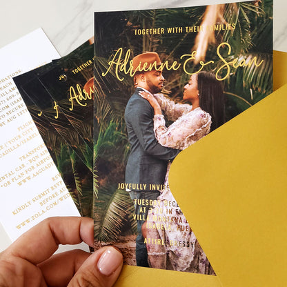 Wedding Invitation with Photo and Gold Foiling