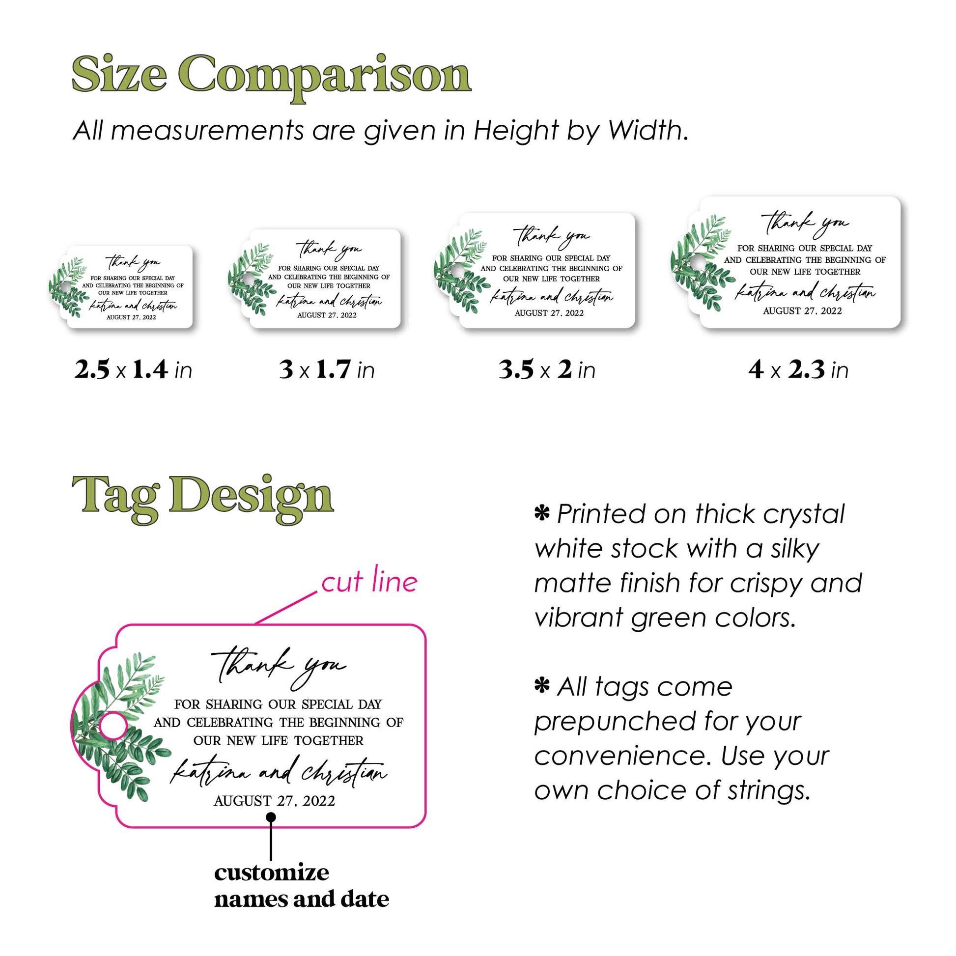 custom wedding favor tags in greenery design - XOXOKristen