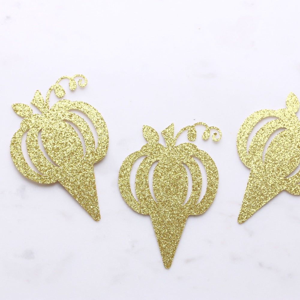 Pumpkin cupcake topper gold glitter or silver - birthday decoration - pary decoration