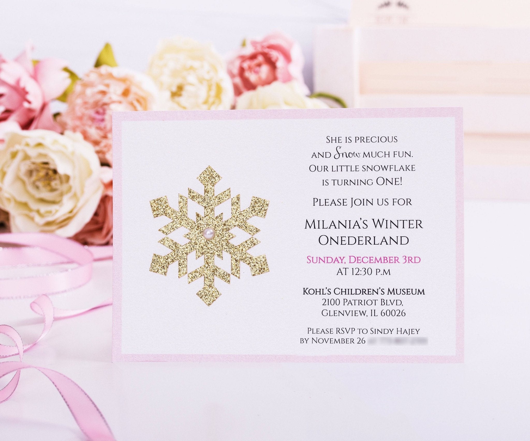 Pink and Silver Winter Wonederland Invitation - XOXOKristen