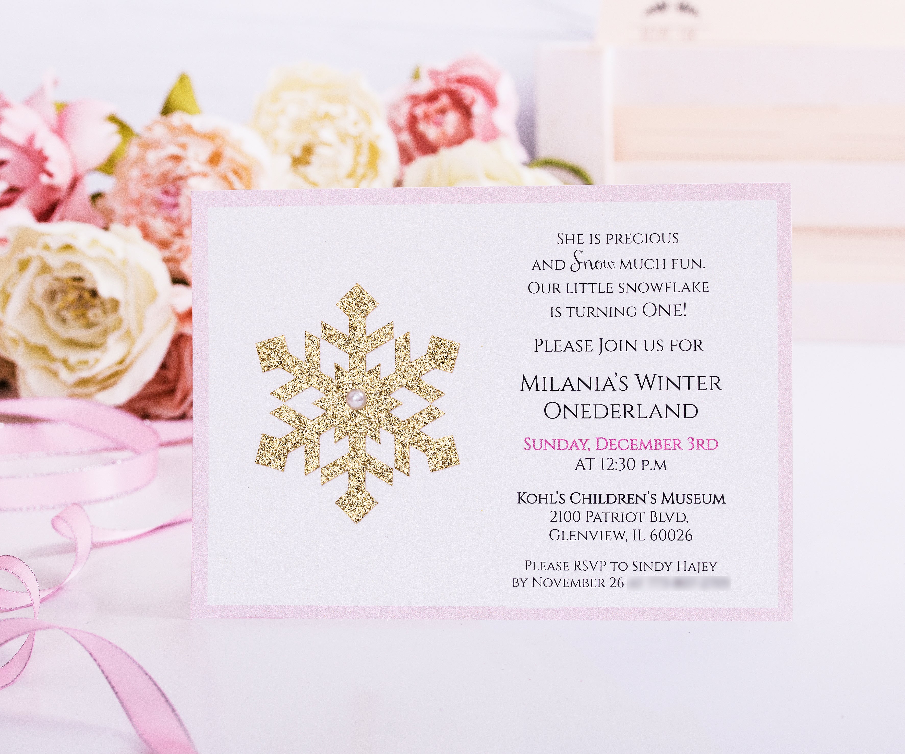 Glittered Snowflake Girl Birthday Invitation 