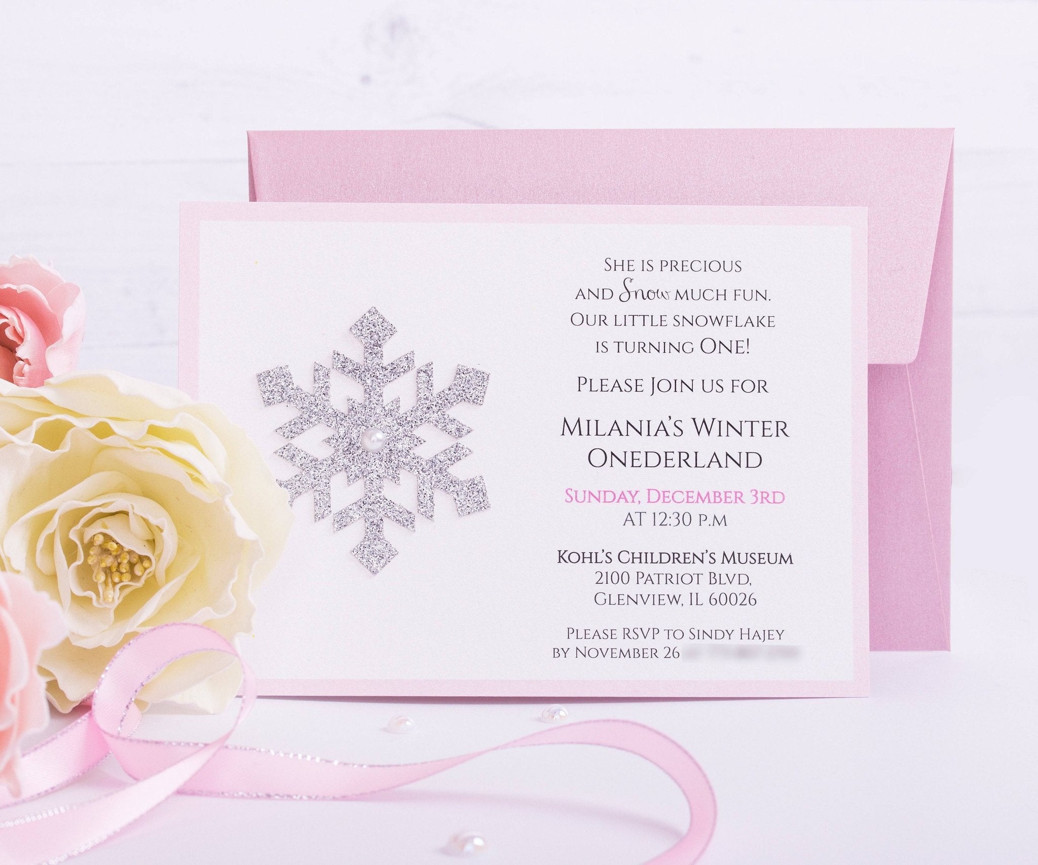 Pink and Silver Winter Wonederland Invitation - XOXOKristen