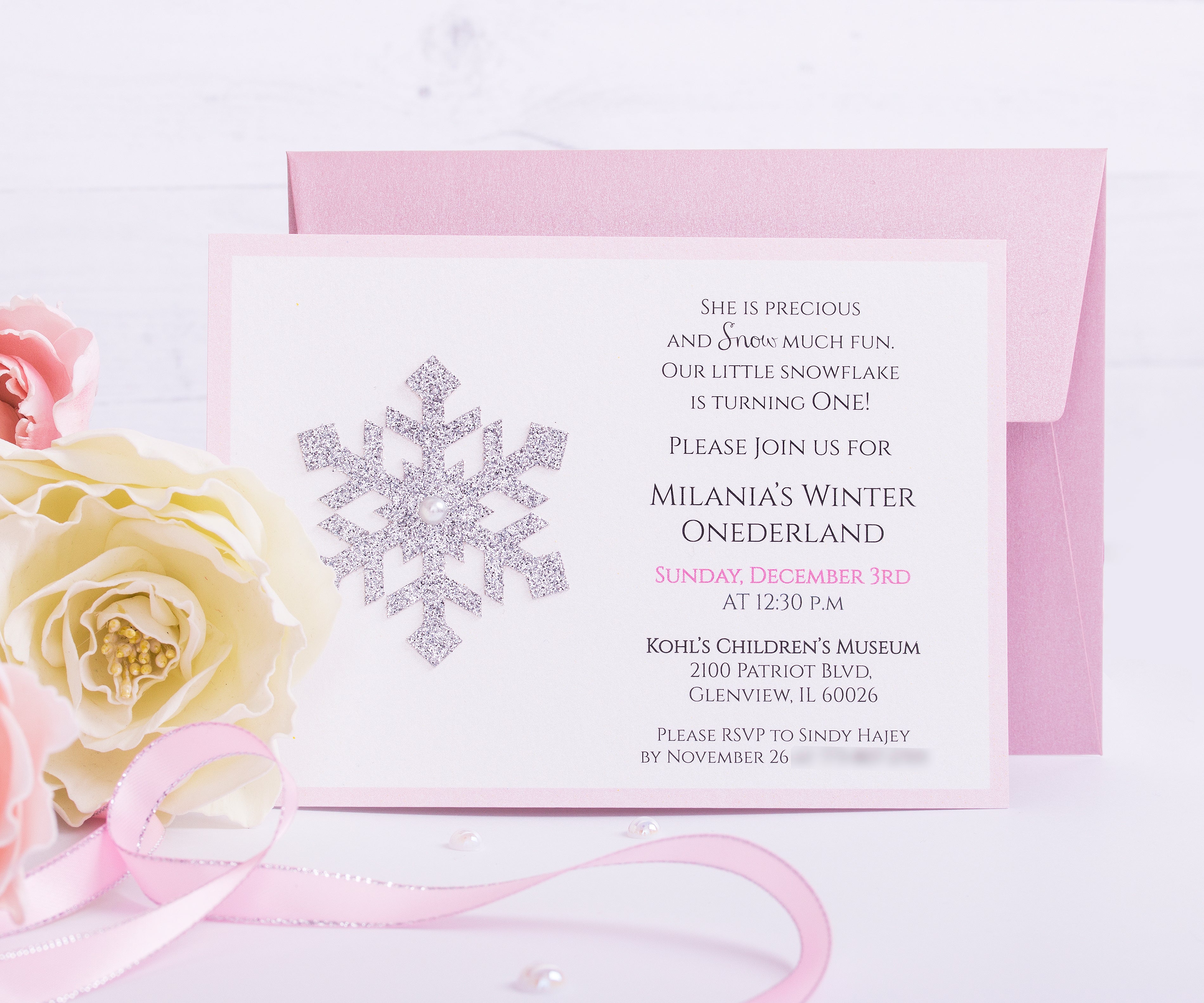Onederland Birthday Invitation Pink and Silver 
