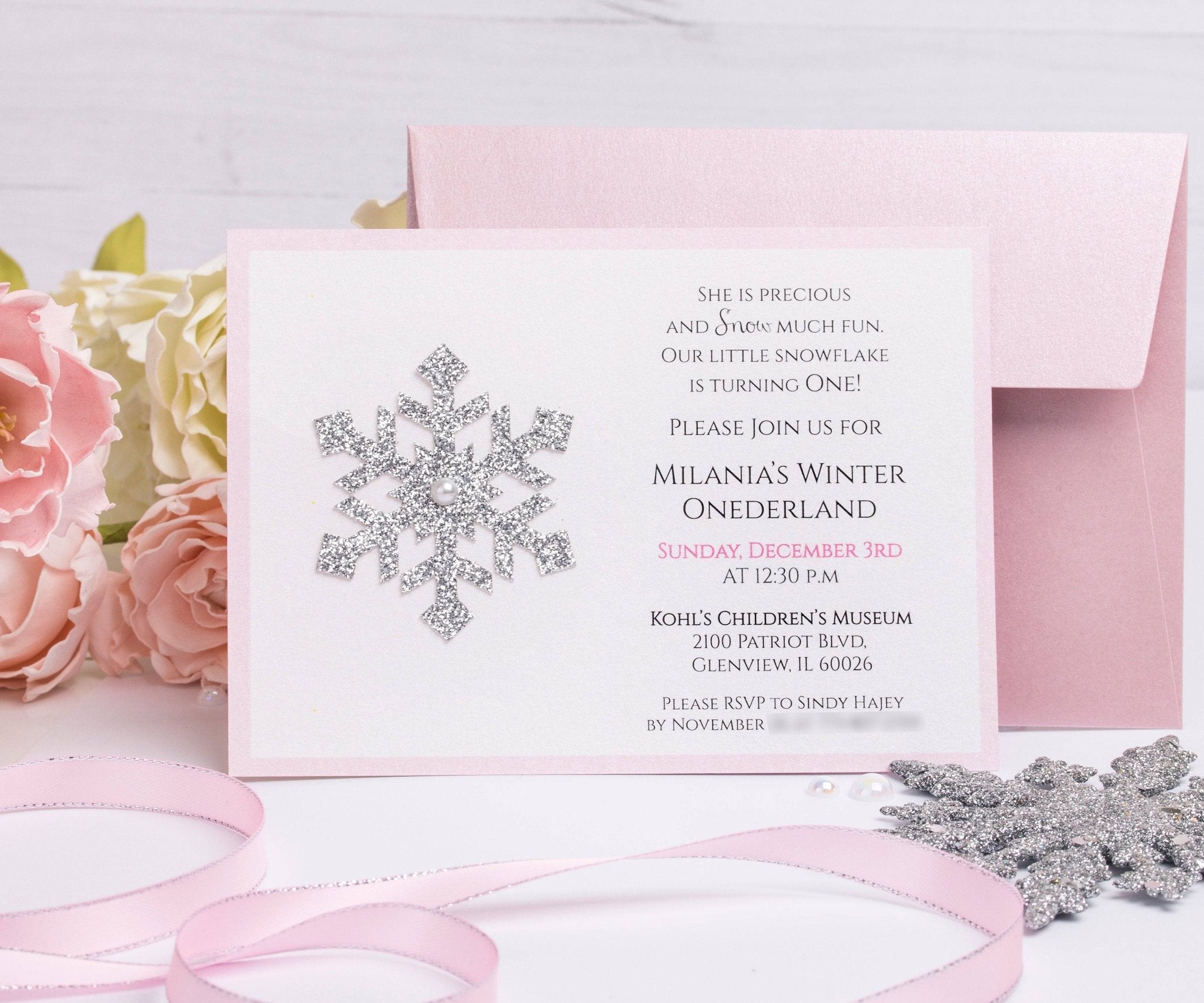 Pink and Silver Winter Wonederland Invitation - XOXOKristen