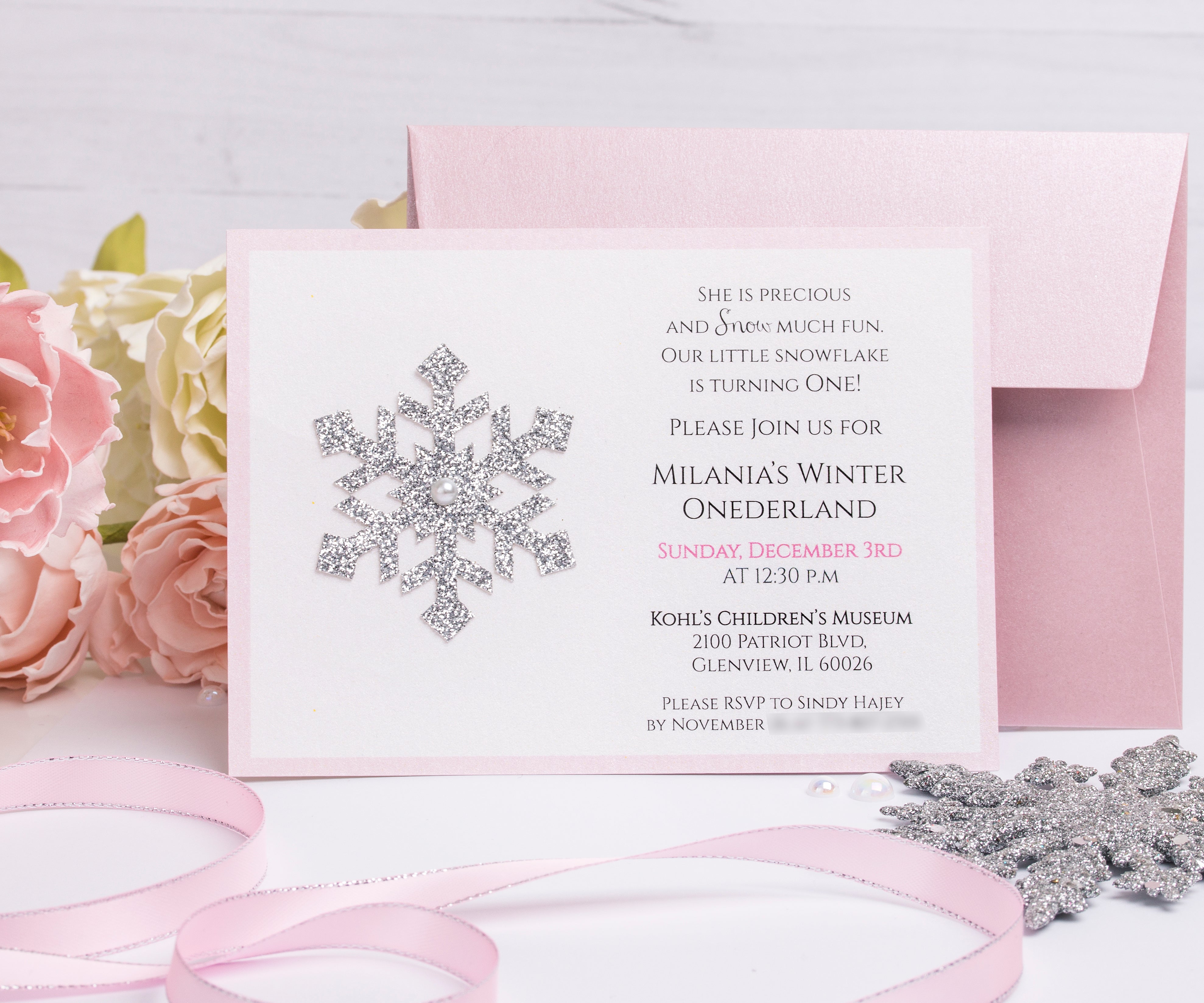 First Birthday Invitation with Snowflake 