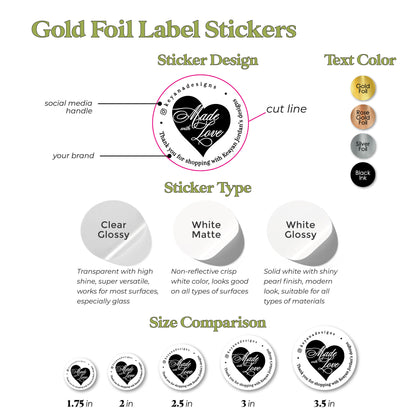 Made with Love Stickers with Gold Heart