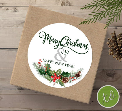Merry Christmas Stickers with pine branch decoration  - XOXOKristen