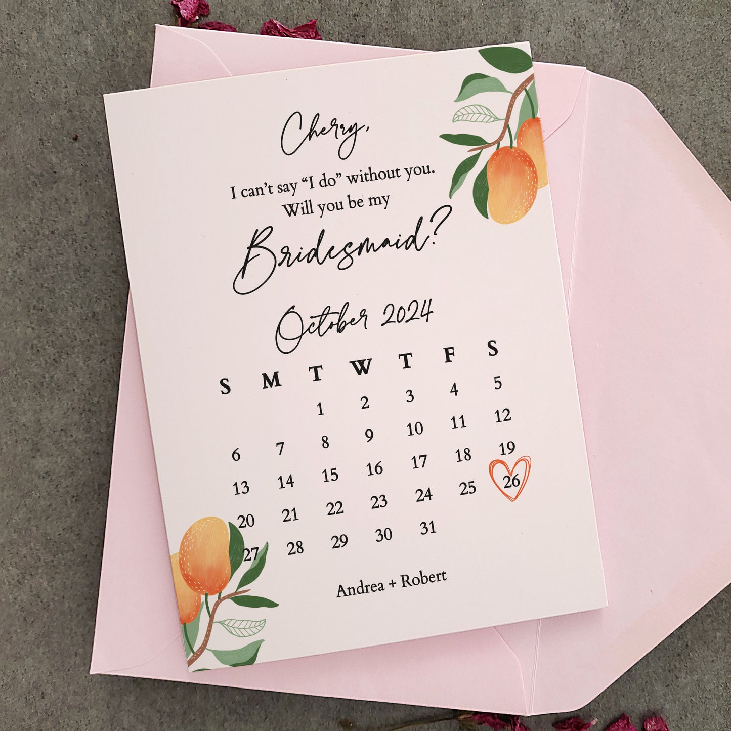 personalized will you be my bridesmaid proposal card in rustic calendar design - XOXOKristen