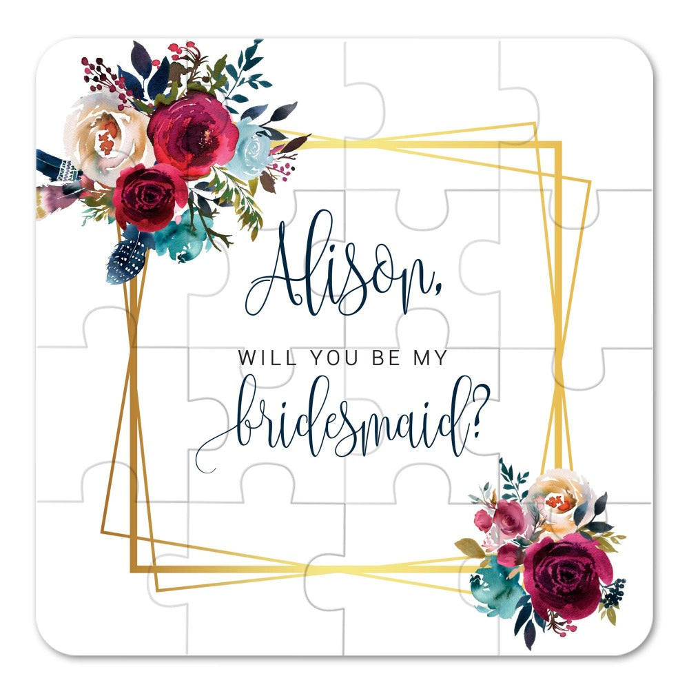  Will you be my bridesmaid puzzle proposal with elegant boho flowers -  XOXOKristen