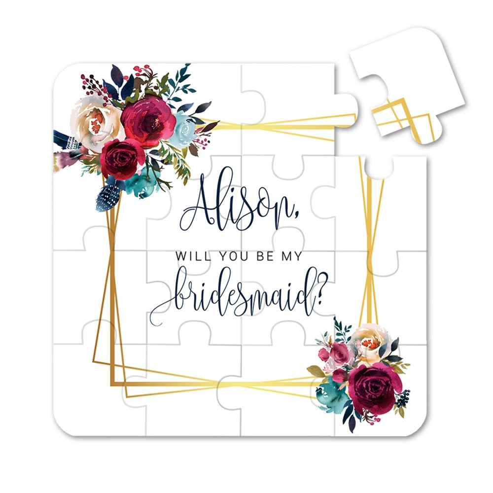  Will you be my bridesmaid puzzle proposal with elegant boho flowers -  XOXOKristen