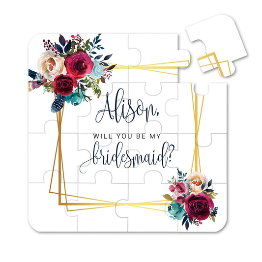  Will you be my bridesmaid puzzle proposal with elegant boho flowers -  XOXOKristen