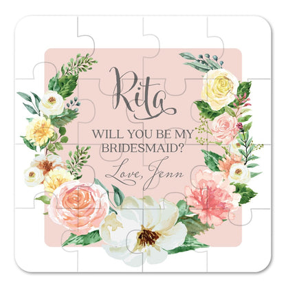 Personalized Will you be my bridesmaid Puzzle Proposal with Dusty Pink Flower Bouquet - XOXOKristen