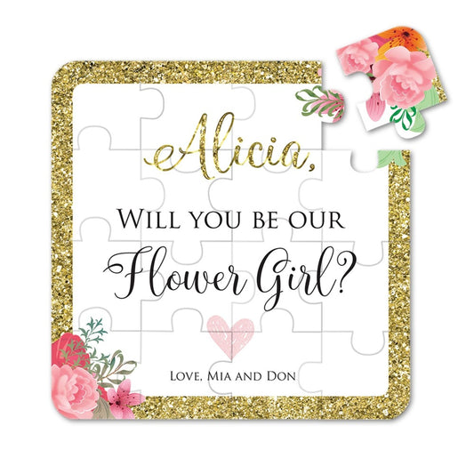 personalized gold glitter border will you be our flower girl proposal puzzle - xoxokristen