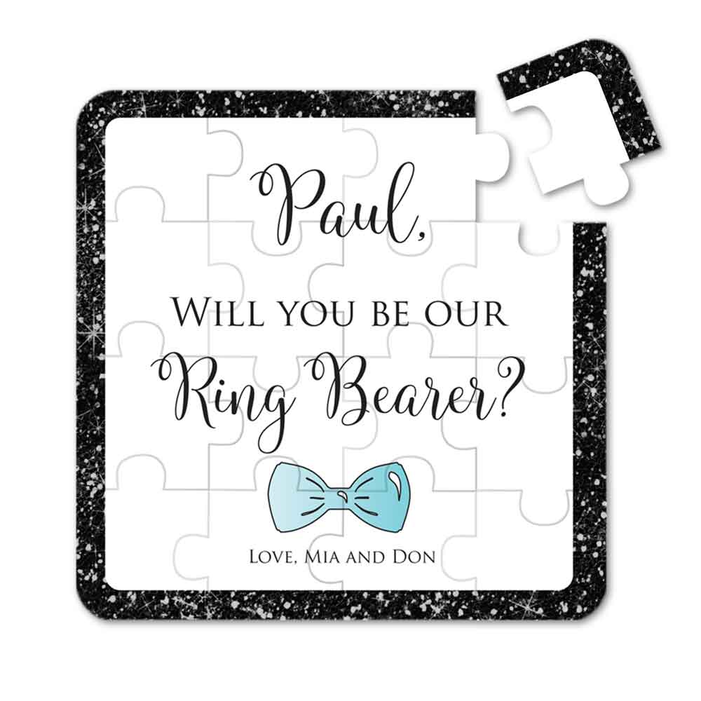 Black glitter border and blue bow tie will you be my ring bearer puzzle - XOXOKristen
