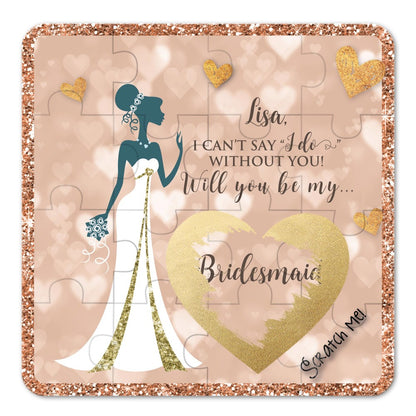 Personalized Will you be my bridesmaid puzzle proposal with elegant scratch-off gold heart - XOXOKristen