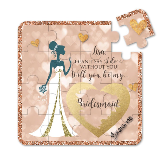 Personalized Will you be my bridesmaid puzzle proposal with elegant scratch-off gold heart - XOXOKristen