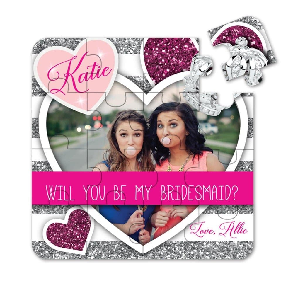 Pink and Silver Custom Photo Bridesmaid Proposal Puzzle - XOXOKristen