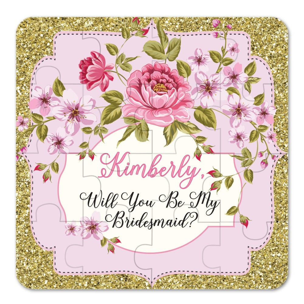 Personalized Will you be my bridesmaid puzzle proposal vintage design with gold glittered frame - XOXOKristen