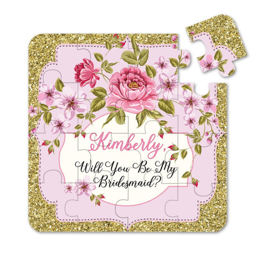 Personalized Will you be my bridesmaid puzzle proposal vintage design with gold glittered frame - XOXOKristen