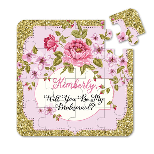 Personalized Will you be my bridesmaid puzzle proposal vintage design with gold glittered frame - XOXOKristen