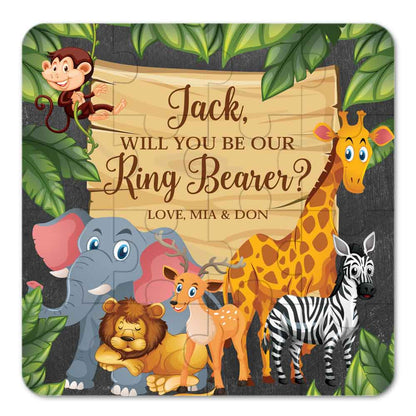 personalized Will you be our ring bearer safari jungle animals puzzle - xoxokristen