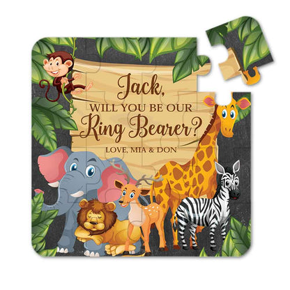 personalized Will you be our ring bearer safari jungle animals puzzle - xoxokristen