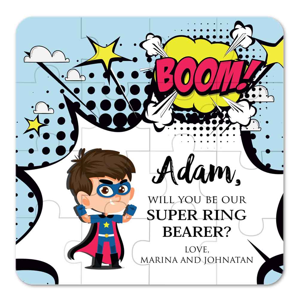 Superhero themed Will you be ring bearer puzzle proposal - XOXOKristen