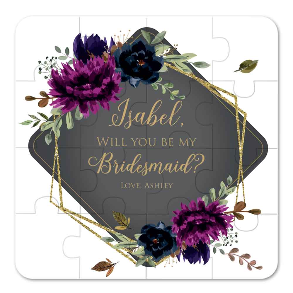 Will you be our flower girl puzzle proposal with deep purple flowers design - XOXOKristen