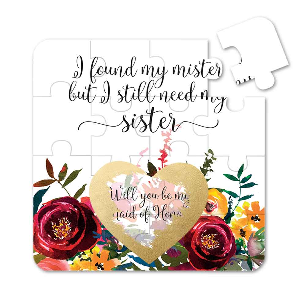 Personalized Will you be my bridesmaid Puzzle Proposal with flower bouquet and scratch-off gold heart- XOXOKristen