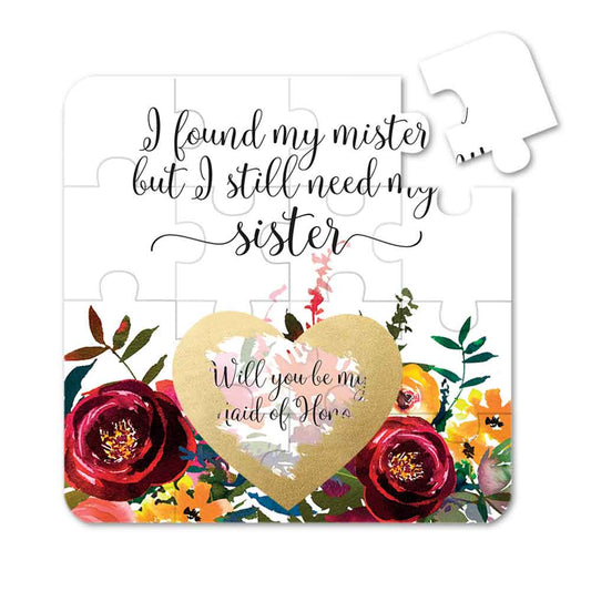 Personalized Will you be my bridesmaid Puzzle Proposal with flower bouquet and scratch-off gold heart- XOXOKristen