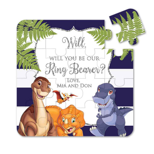 Navy and Silver Unisex Dinasaur Flower Girl Page Boy Wedding Proposal Puzzle - XOXOKristen