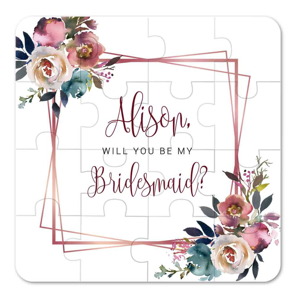 Will you be my bridesmaid puzzle proposal with watercolor flower design - XOXOKristen
